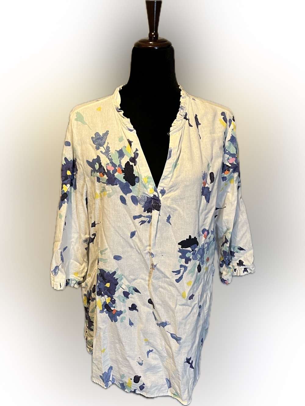 For Cynthia Floral Watercolor Linen Blend Tunic size L